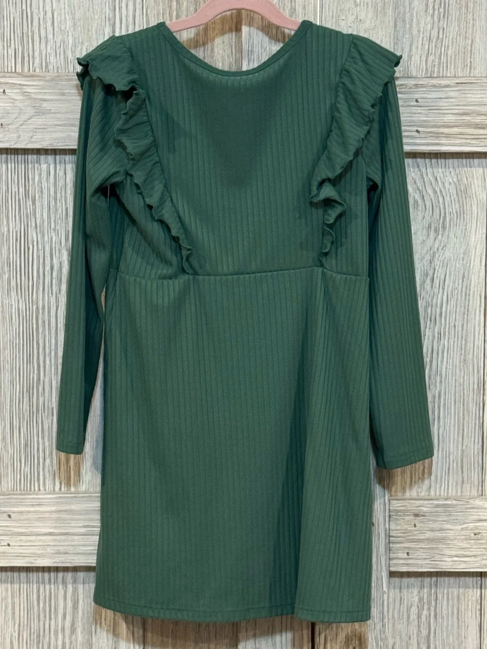 Members Mark Girls Long Sleeve Ruffled Knit Dress - Dark Green Sz 7/8